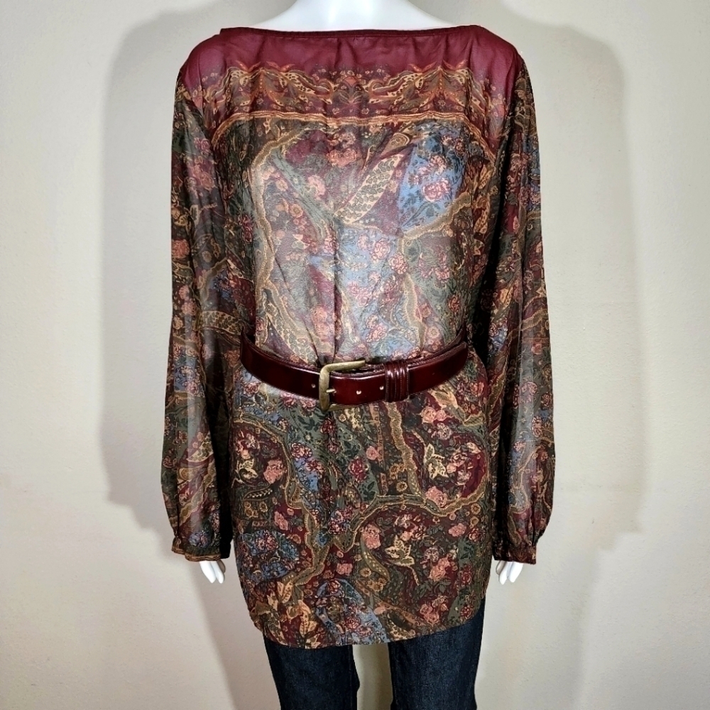 LAUREN RALPH LAUREN vintageSheer Floral Long Sleeve Blouse‍‍‍‍‍‍‍‍‍‍‍‍‍‍‍‍